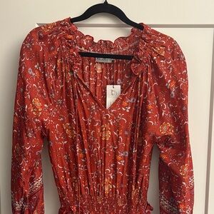 Western Red Floral Maxi Dress